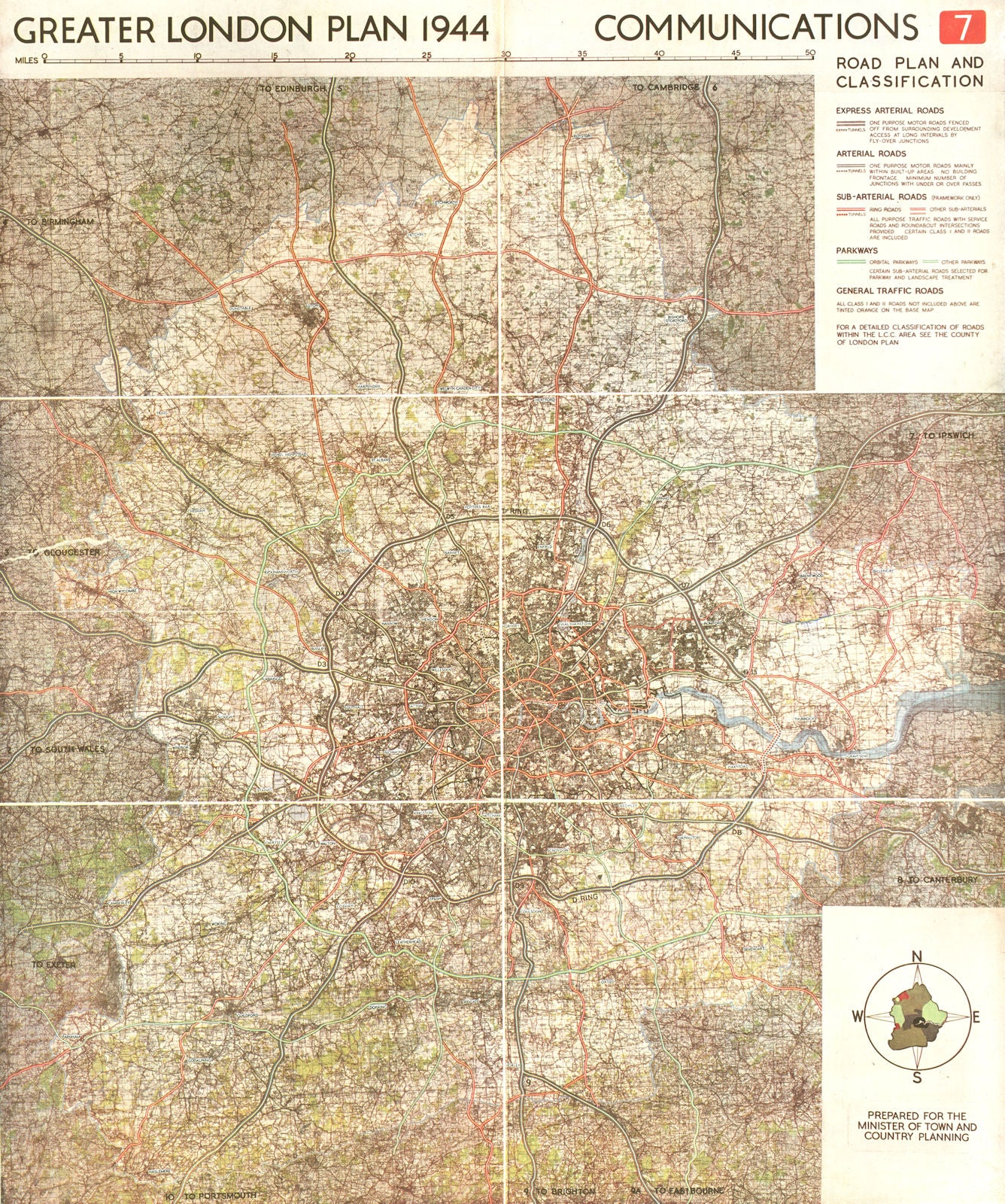 GREATER LONDON PLAN. Motorways arterial ringways roads M25.ABERCROMBIE 1944 map